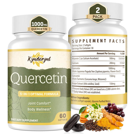 Kynderynl Quercetin 1000mg softgels bottle for daily mobility support.