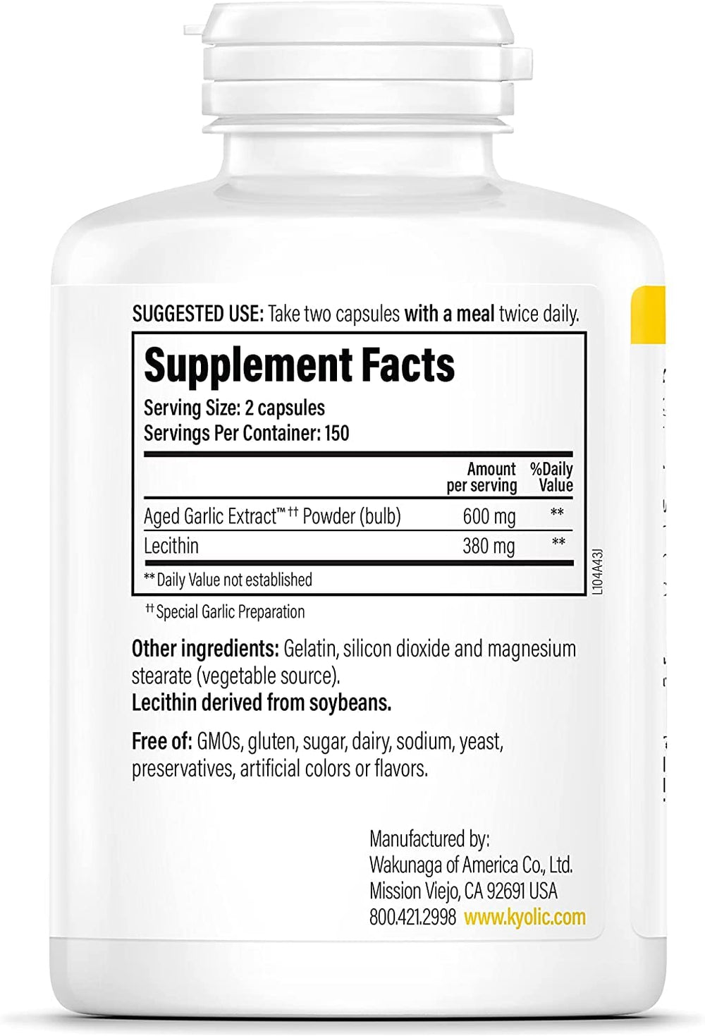 Kyolic 104 garlic extract with lecithin two-pack box; great value for ongoing use.