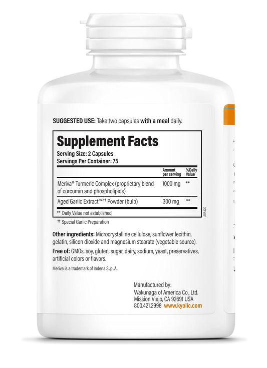 Kyolic aged garlic extract bottle highlighting odorless formula for immune and digestion support