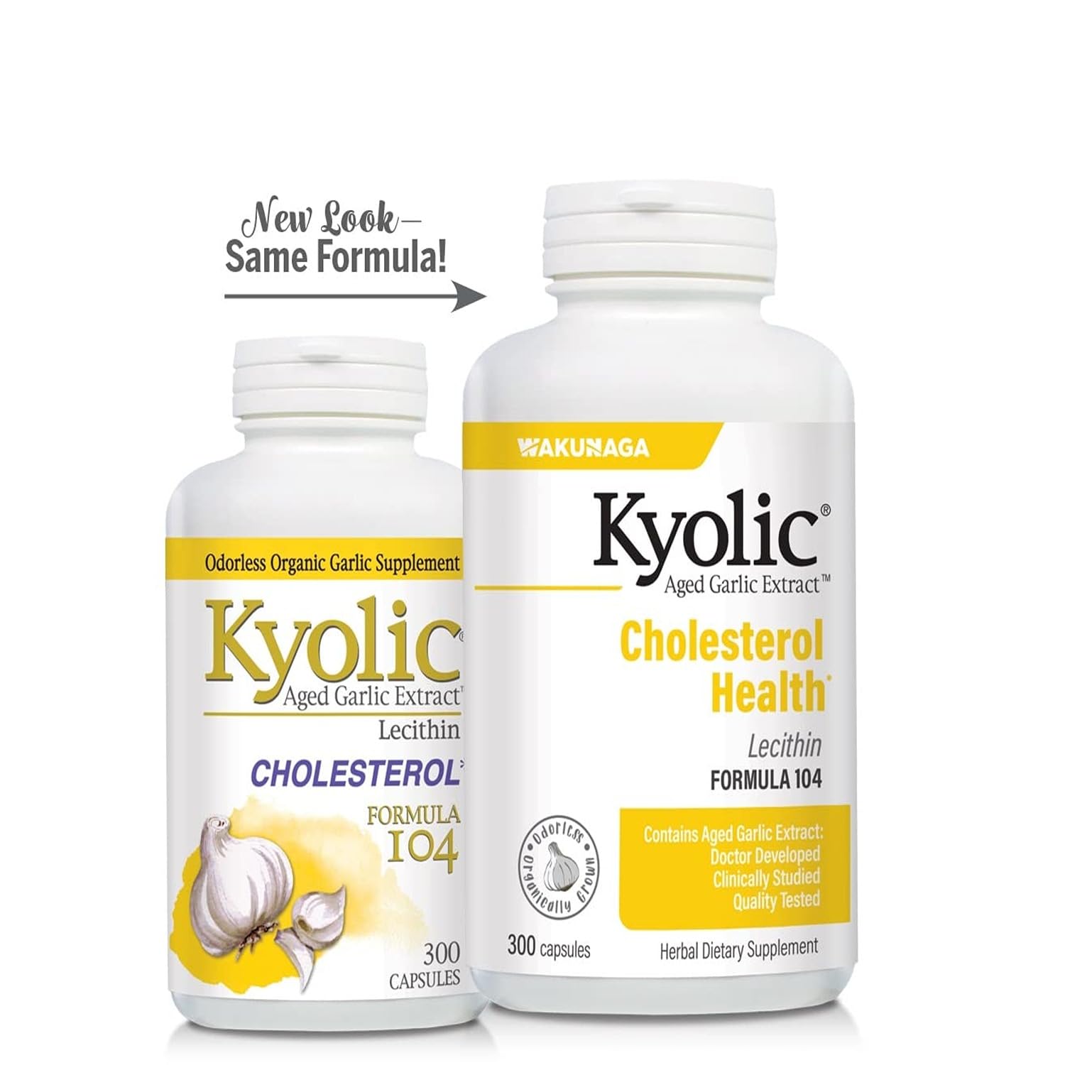 Kyolic Aged Garlic Extract Formula 104 garlic cloves close-up highlighting natural aging process.