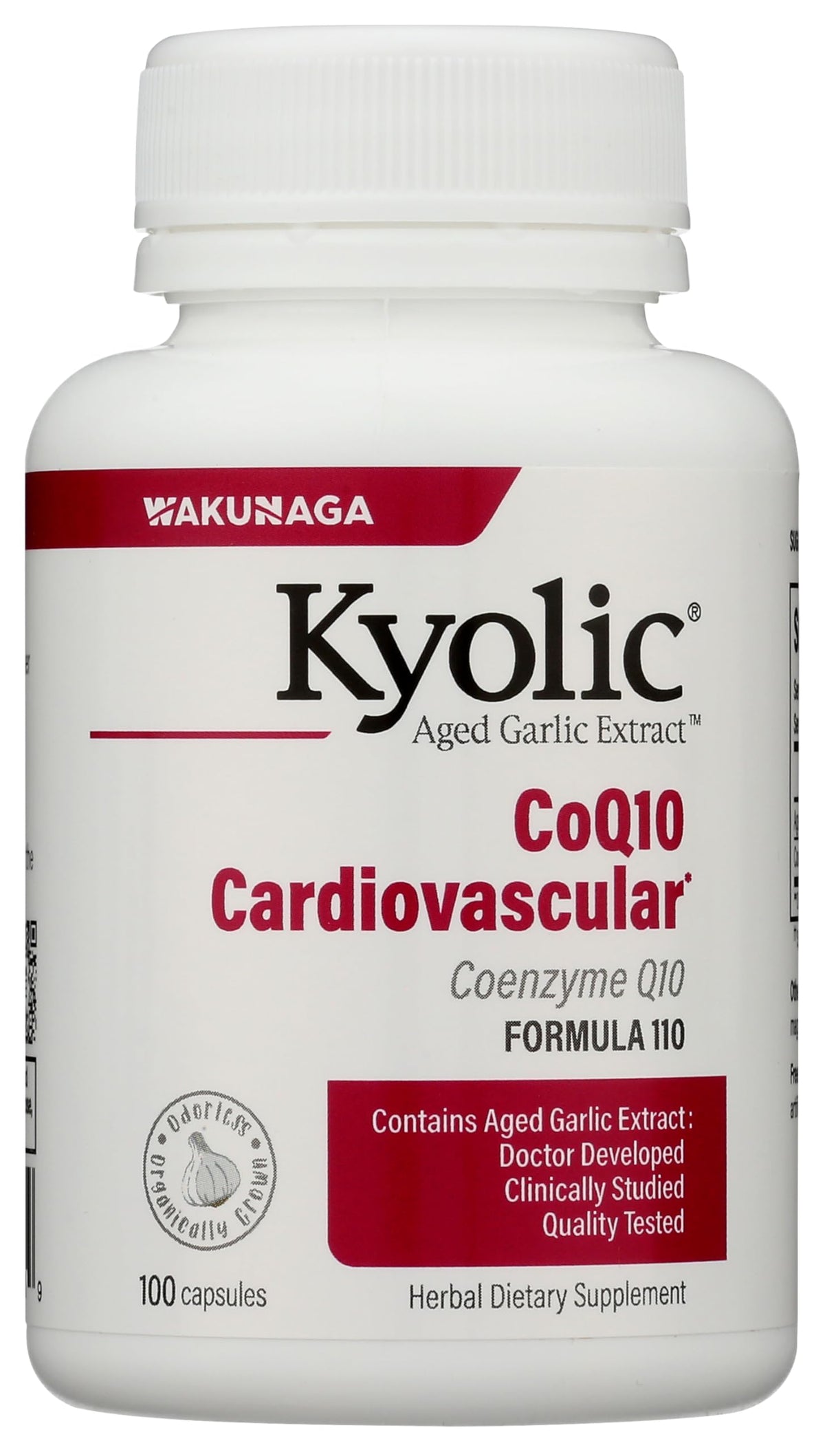 Kyolic Aged Garlic Extract Formula 110 bottle label for heart health support.