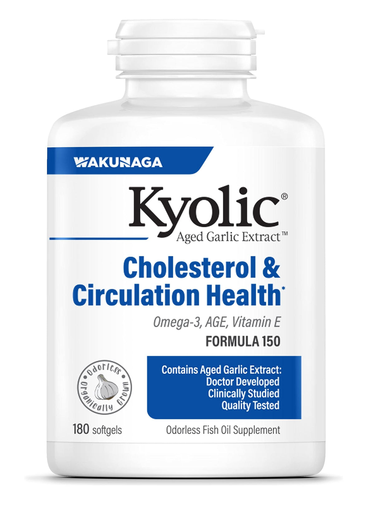 Kyolic Aged Garlic Extract Formula 150 bottle for daily cardiovascular support.