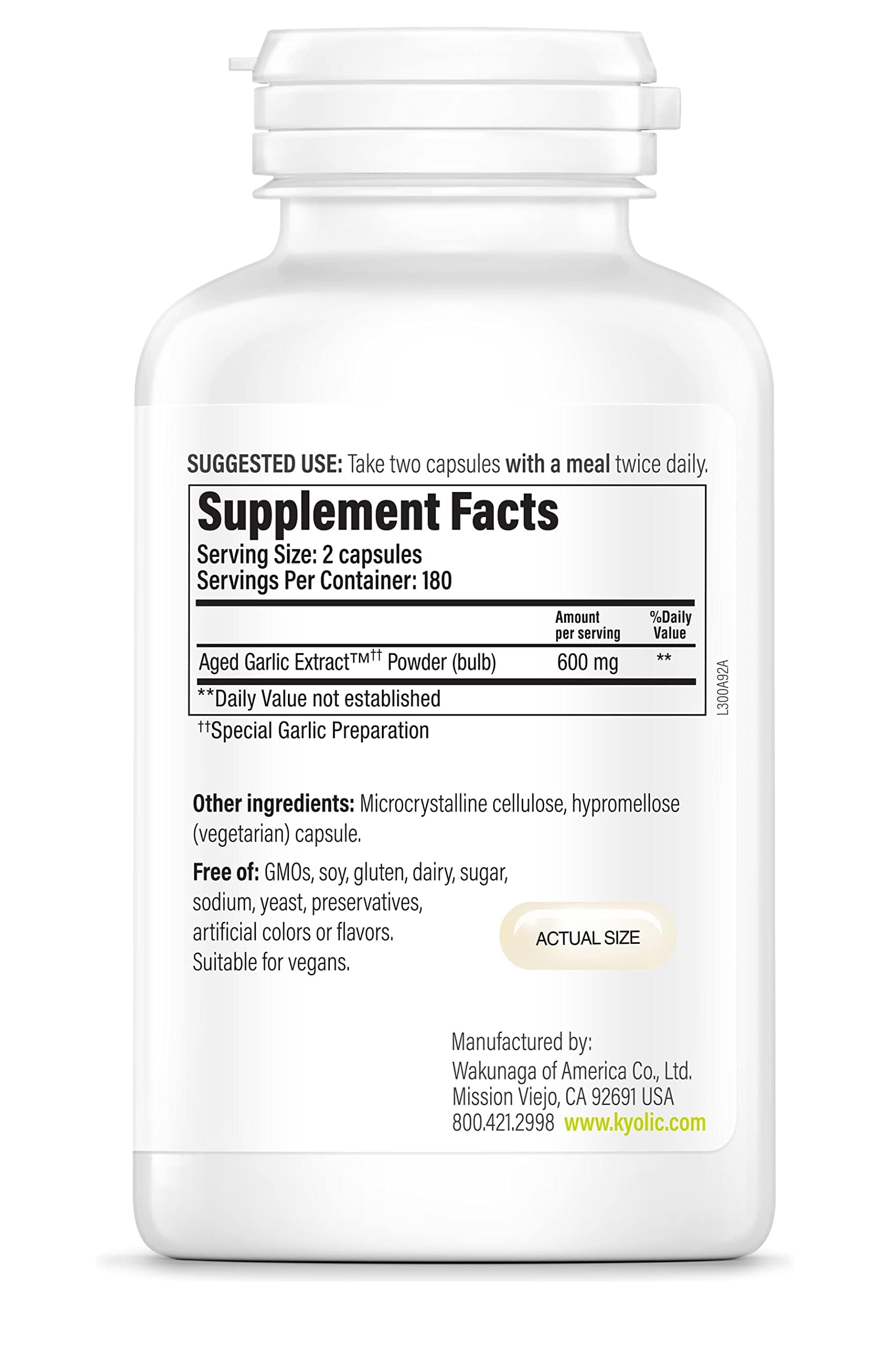 Close up of Kyolic Aged Garlic Extract Formula 300 capsules.