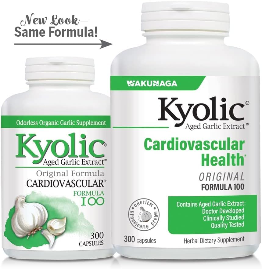 Kyolic daily-dosage image illustrates two tablets per serving for a straightforward routine.