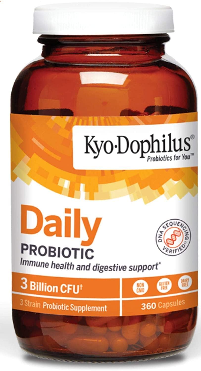 Kyolic Kyo-Dophilus bottle on shelf supports daily digestive balance.