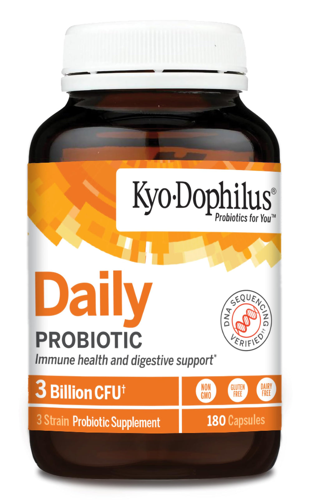 Close-up of Kyolic Kyo-Dophilus capsules, dairy-free and gluten-free.