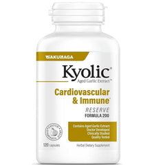 Kyolic Reserve bottle on table highlighting heart health support and overall well-being.