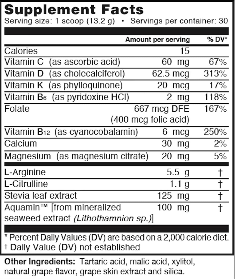 Glass with L-Arginine PRO grape drink ready for quick hydration and mix.