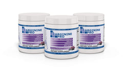 L-ARGININE PRO grapeberry powder in a tub boosts workout energy