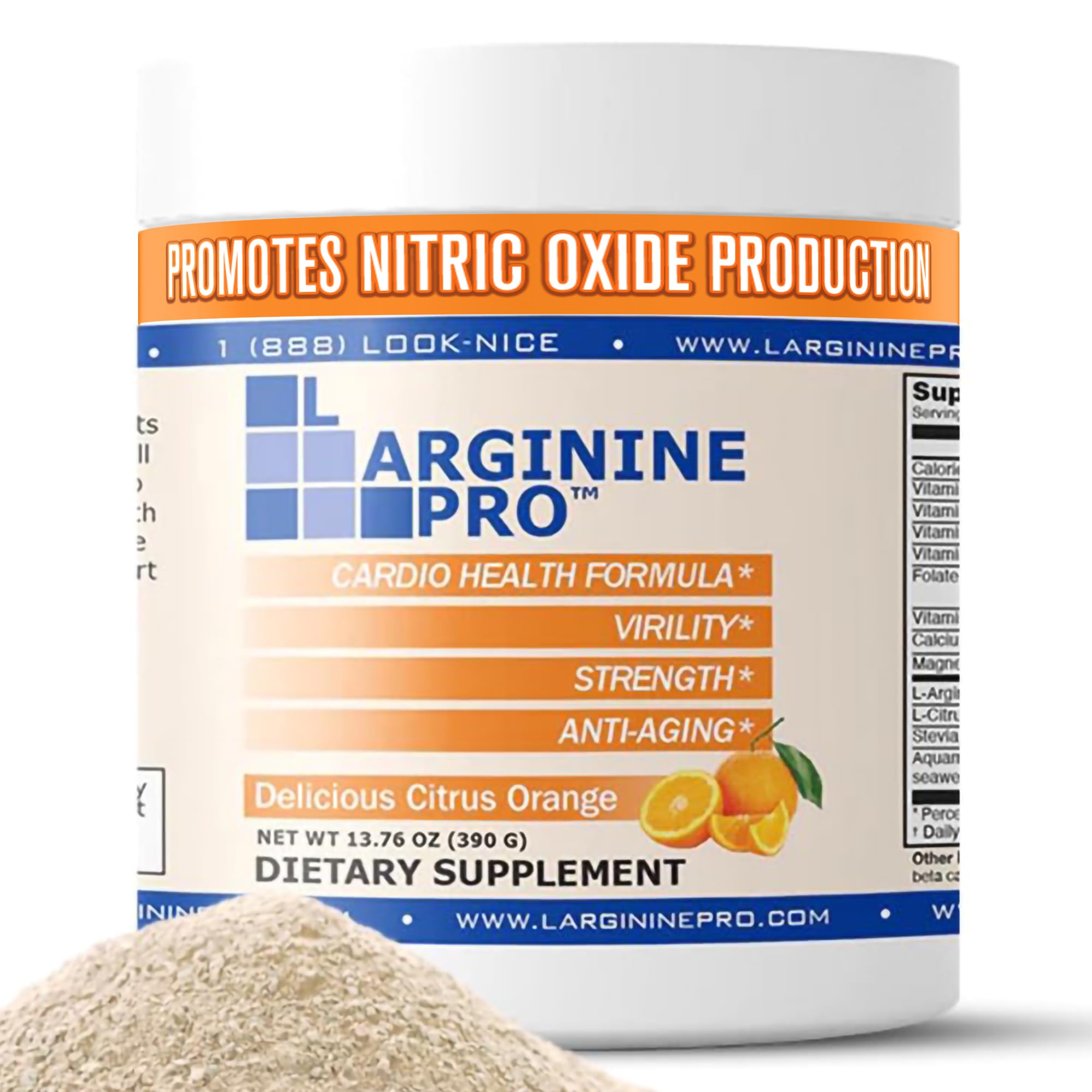 L-Arginine Pro orange powder tub ready for workout support