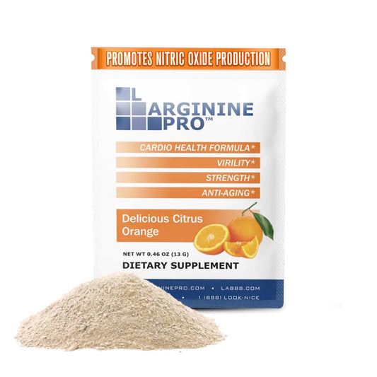 L-ARGININE PRO orange flavor single-serve packet for on-the-go energy