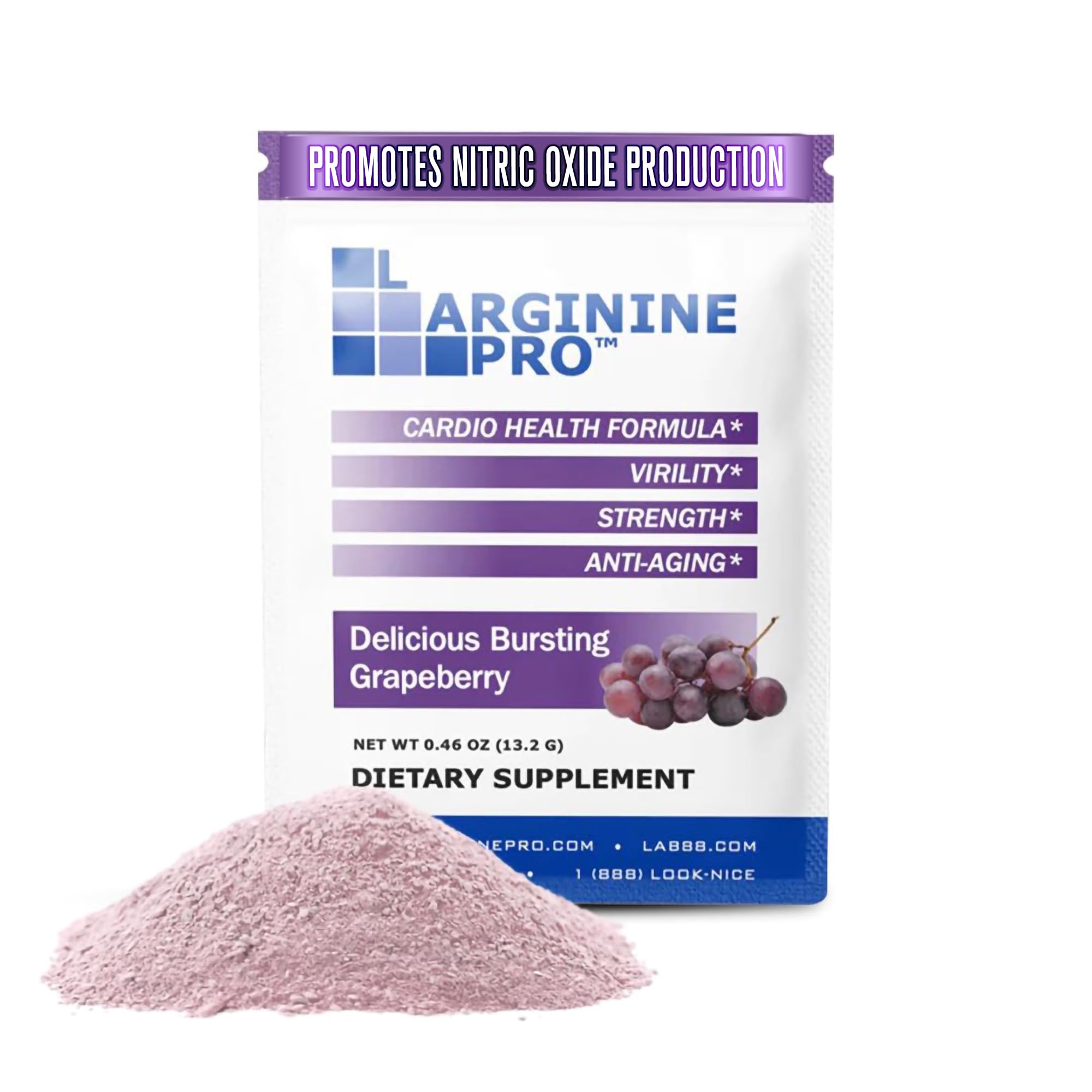L-ARGININE PRO packets close-up for on-the-go nutrition.