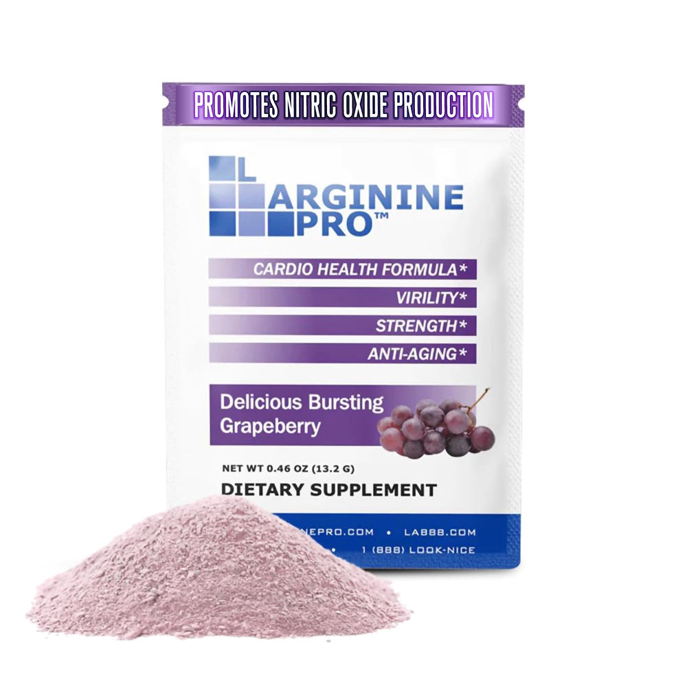 L-ARGININE PRO packets close-up for on-the-go nutrition.