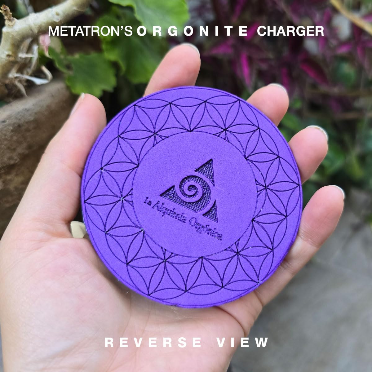 La Alquimia Organica Orgonite Charger on an altar to support practice