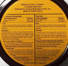 La Vaquita topical analgesic tin on packaging, ideal for on-the-go relief.