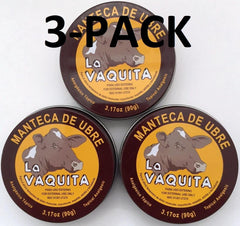 La Vaquita Udder Butter tin close-up, three-pack, for targeted minor relief.