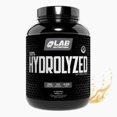 LAB NUTRITION hydrolyzed whey protein isolate vanilla powder in a 5lb bottle for post-workout recovery.