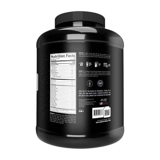 LAB NUTRITION whey protein scoop indicating convenient serving for post-workout shakes.