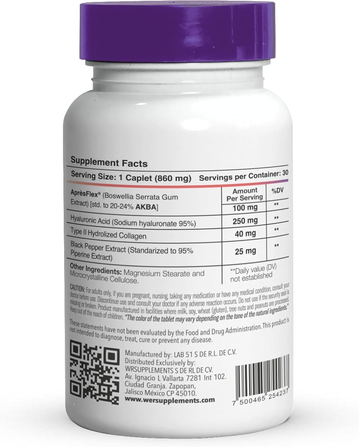 Lab51 BSW-51 capsules close-up showing Boswellia and Hyaluronic content for joints