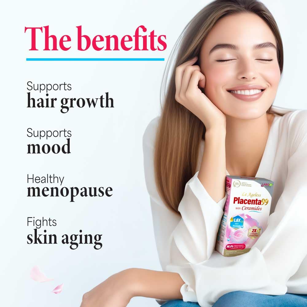 Le Ageless Placenta 99 bottle with dosage card for daily use