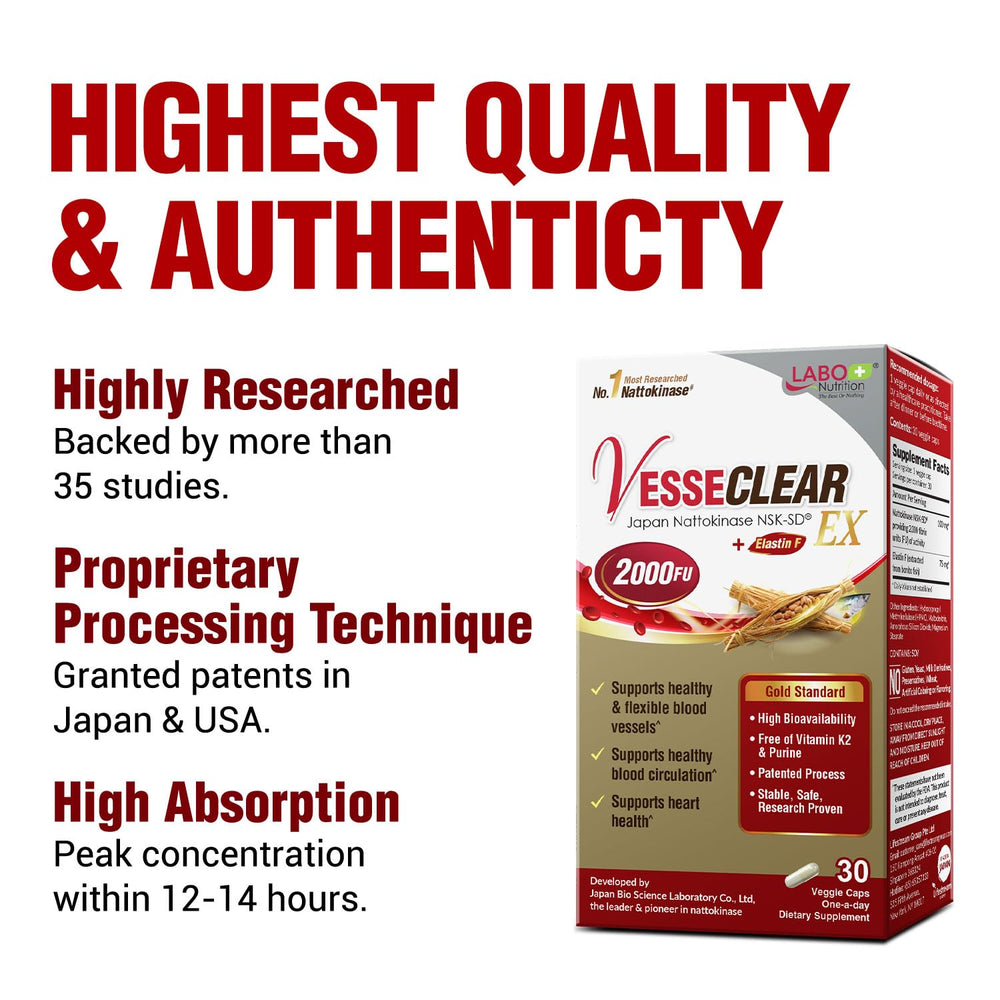 LABO Nutrition nattokinase NSK-SD label highlights high purity and bioavailability