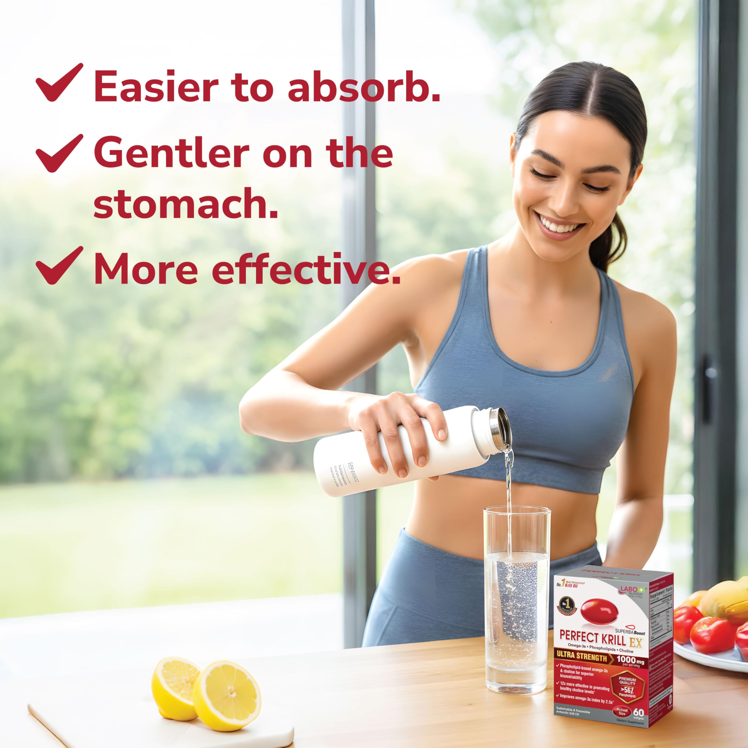 LABO Nutrition Perfect Krill EX closeup softgel shows clean, non-GMO formula