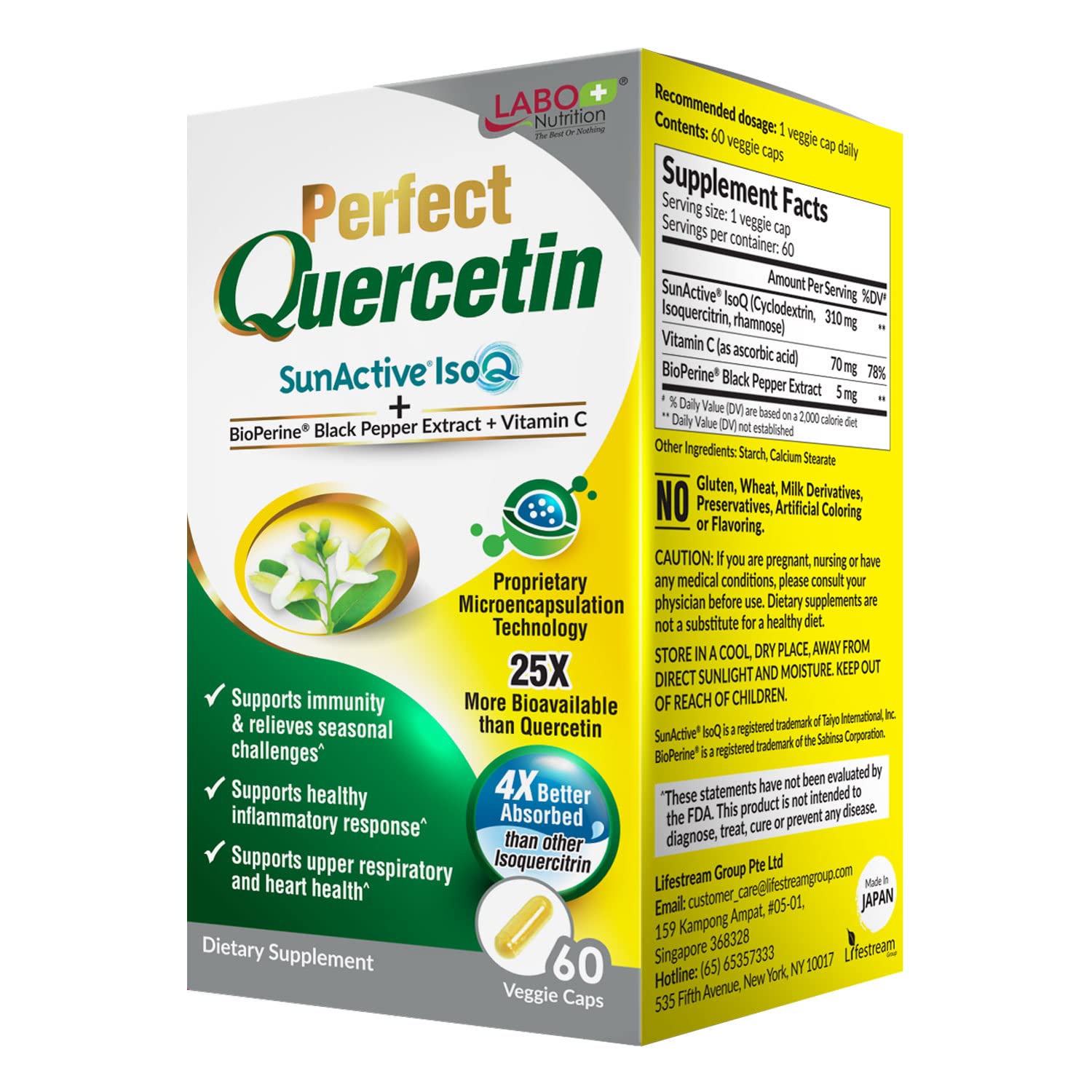 LABO Nutrition Perfect Quercetin SunActive IsoQ bottle supports immune health