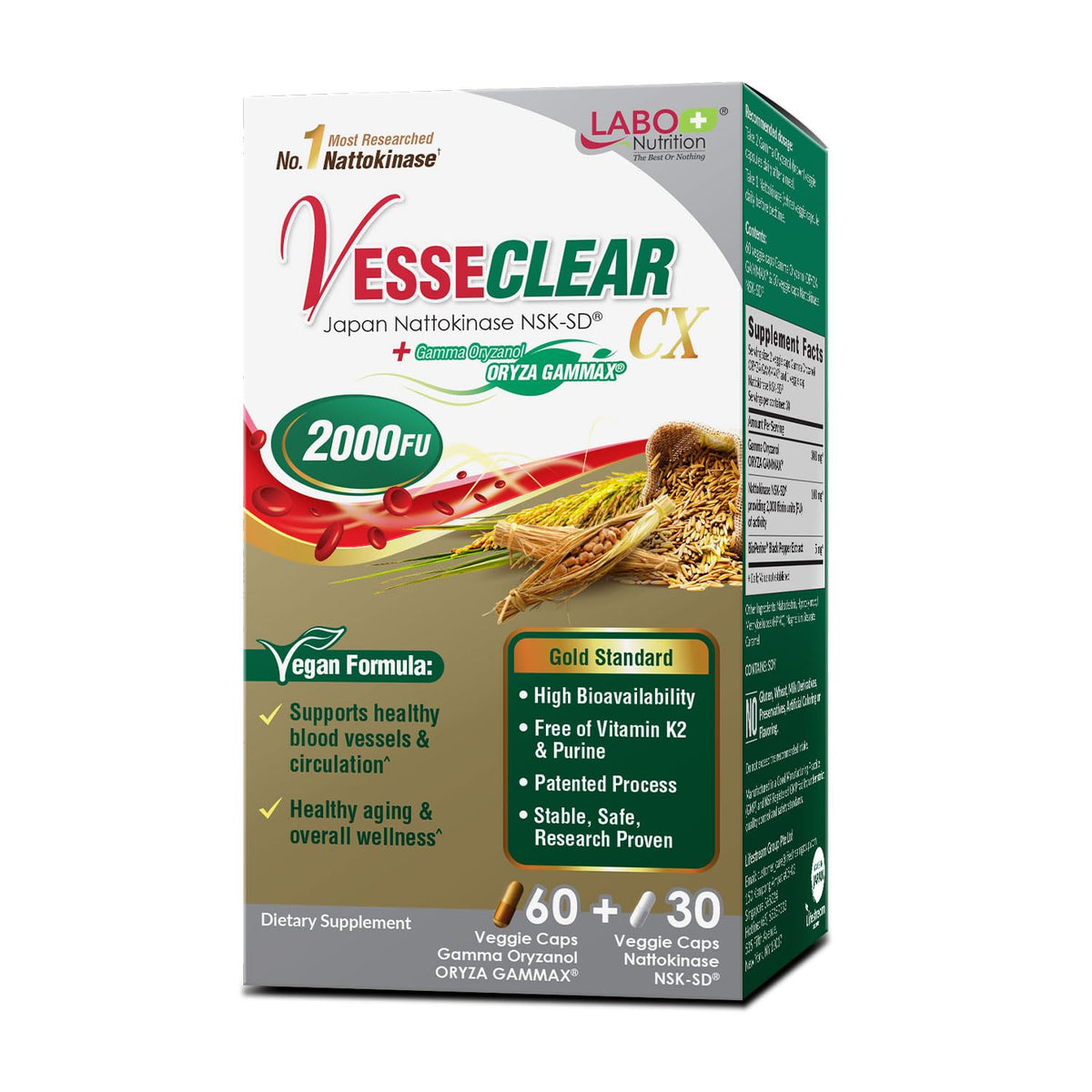 LABO Nutrition VesseCLEAR CX bottle front view for convenient daily wellness