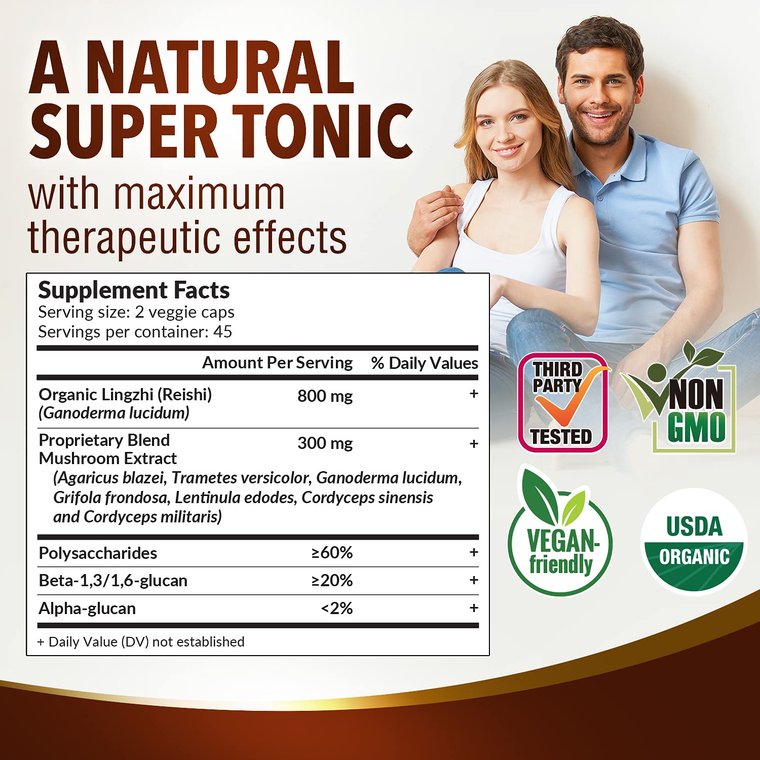 LABO Nutrition Lingzhi Reishi Ultra organic certifications emphasize clean label quality and safety.
