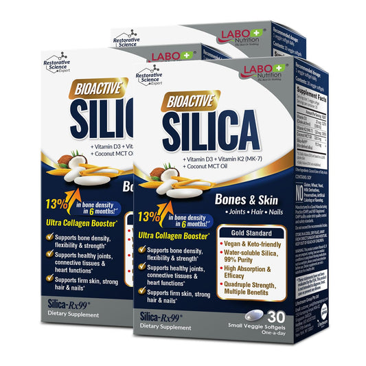 LABO Nutrition Bioactive Silica bottle front for hair, skin, and nails support.
