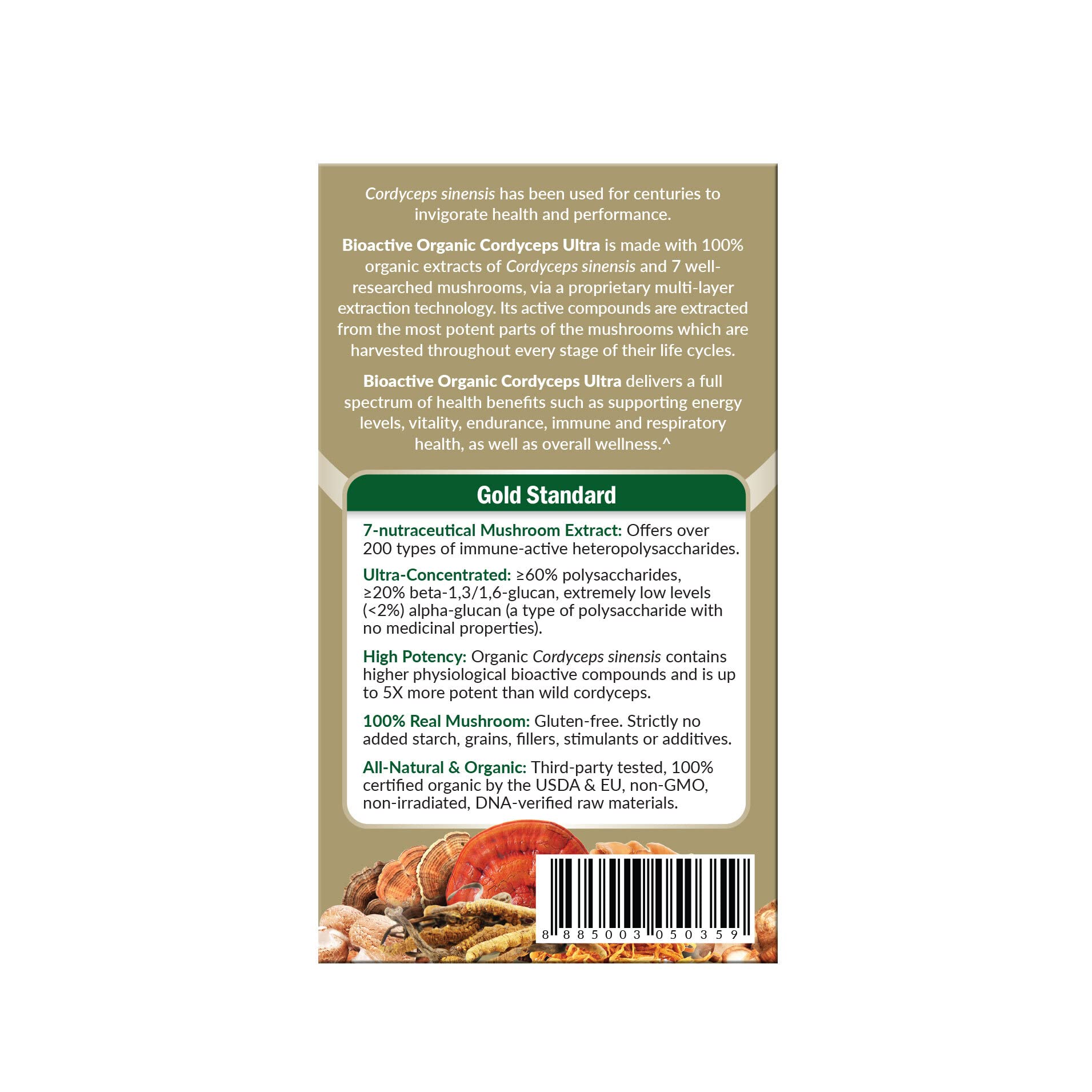 LABO Nutrition Cordyceps Ultra ingredients list highlights eight-mushroom blend.