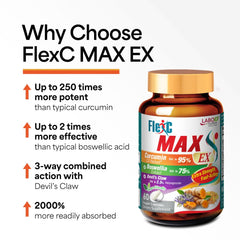 LABO Nutrition FlexC MAX EX capsules closeup emphasizing Boswellia and Devil’s Claw