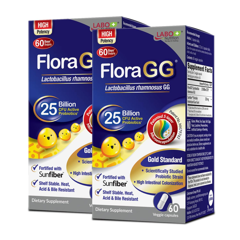LABO Nutrition FloraGG bottle front view for daily digestive support.