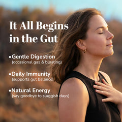 FloraGG with Sunfiber prebiotic promotes gentle gut comfort and regularity.