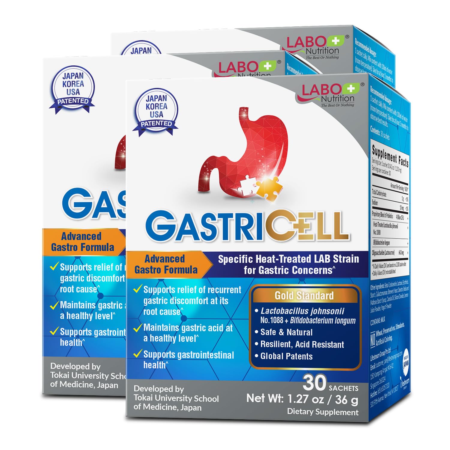LABO Nutrition GASTRICELL bottle front for digestive balance and trust.