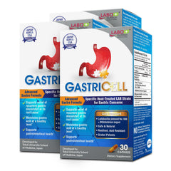 LABO Nutrition GASTRICELL bottle packaging shows a science-backed digestive support option.