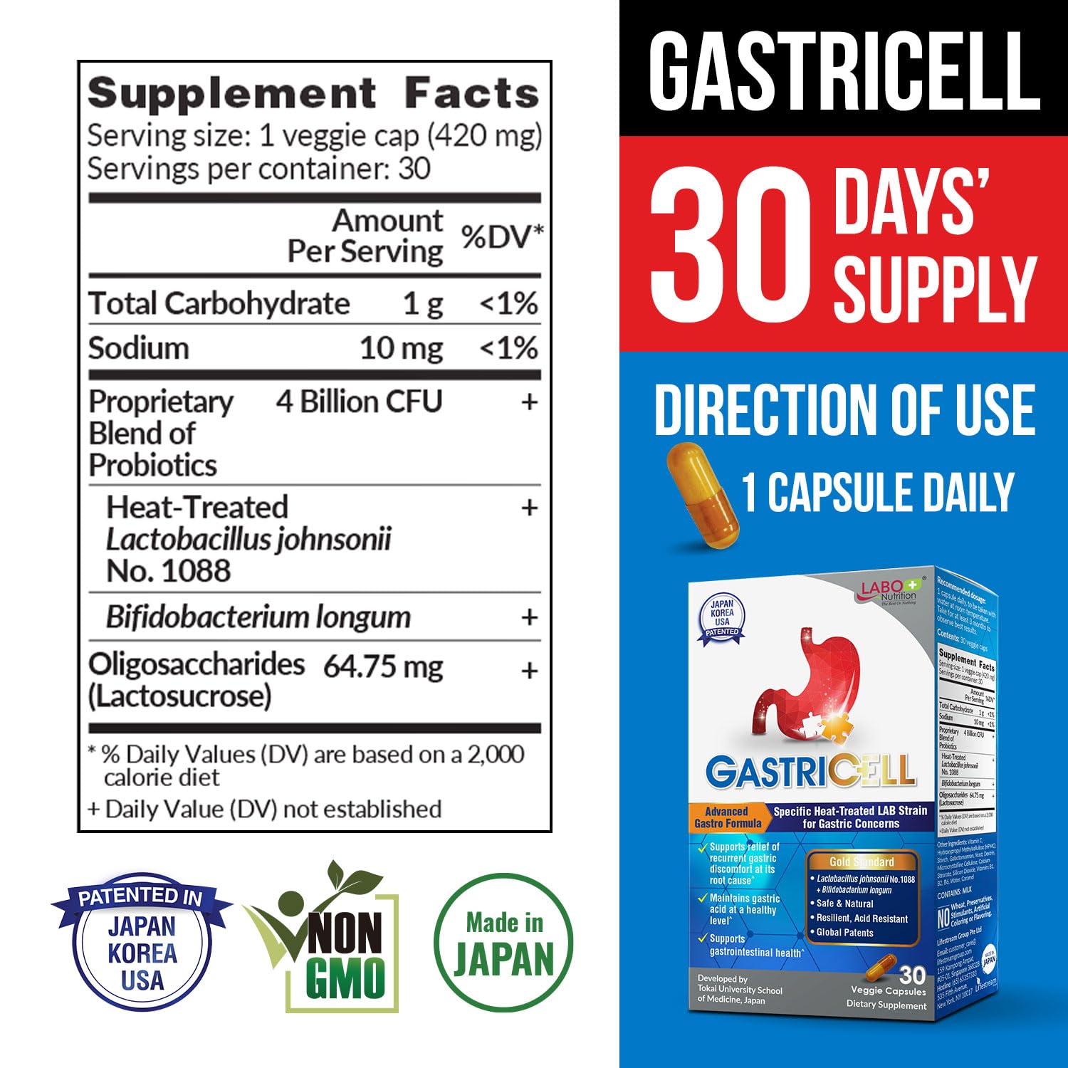LABO Nutrition GASTRICELL capsules ready for convenient daily use.