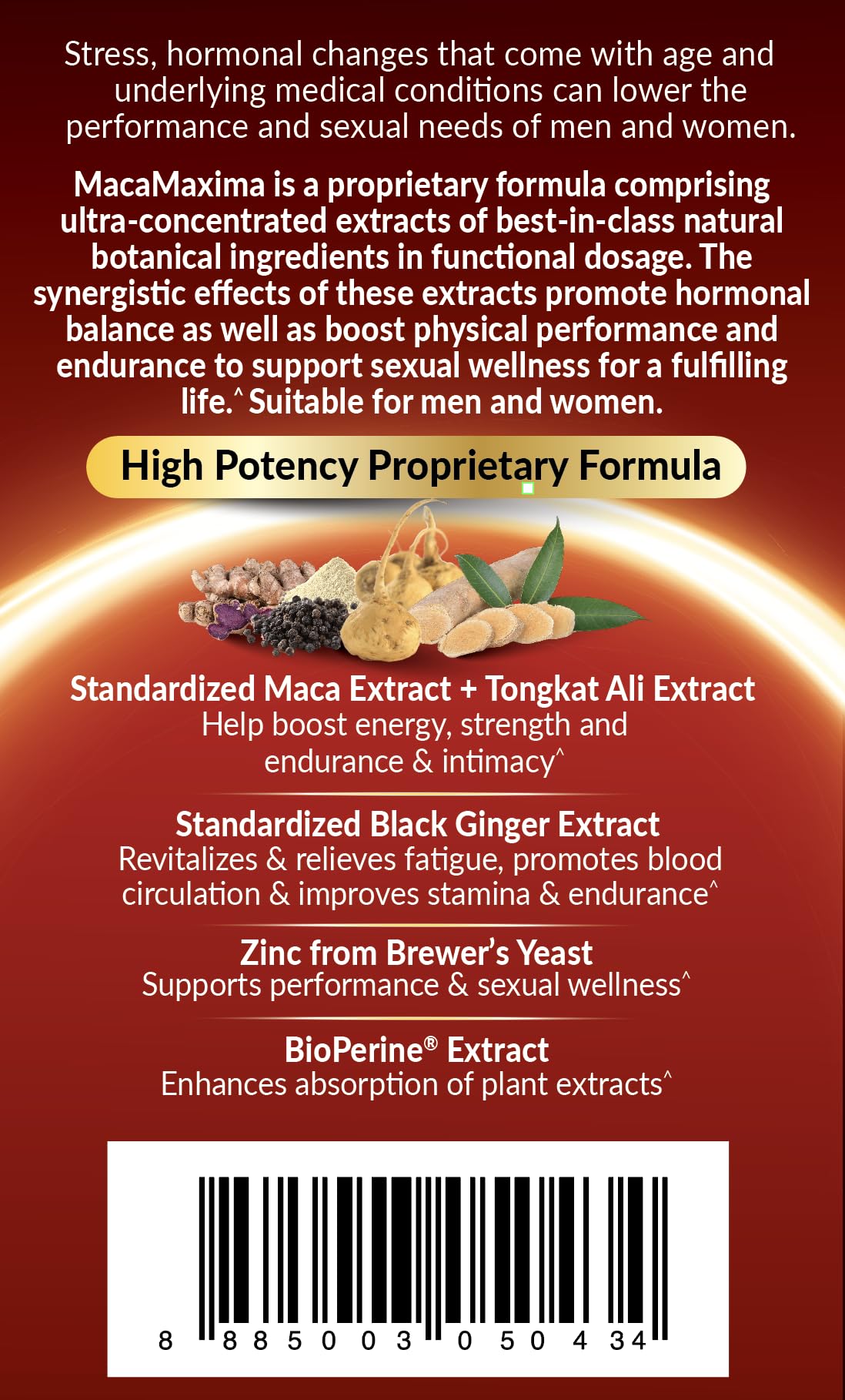 LABO Nutrition MacaMaxima ingredients panel highlights key extracts.