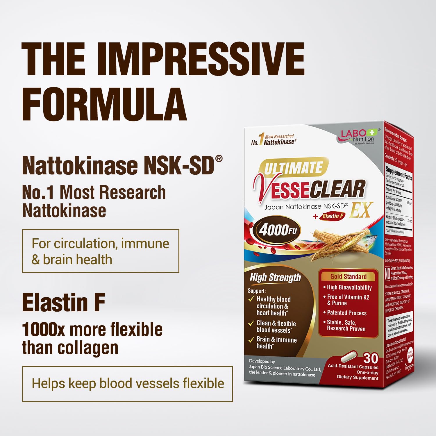 LABO Nutrition nattokinase NSK-SD capsule close-up highlighting purity and potency.