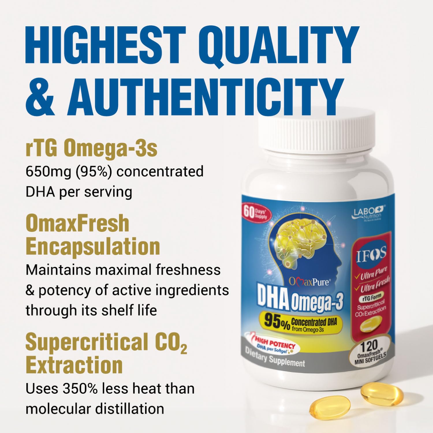 Packaging emphasizes EPA and DHA amounts for daily omega-3 intake.