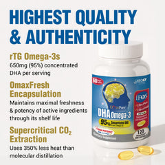 Packaging emphasizes EPA and DHA amounts for daily omega-3 intake.
