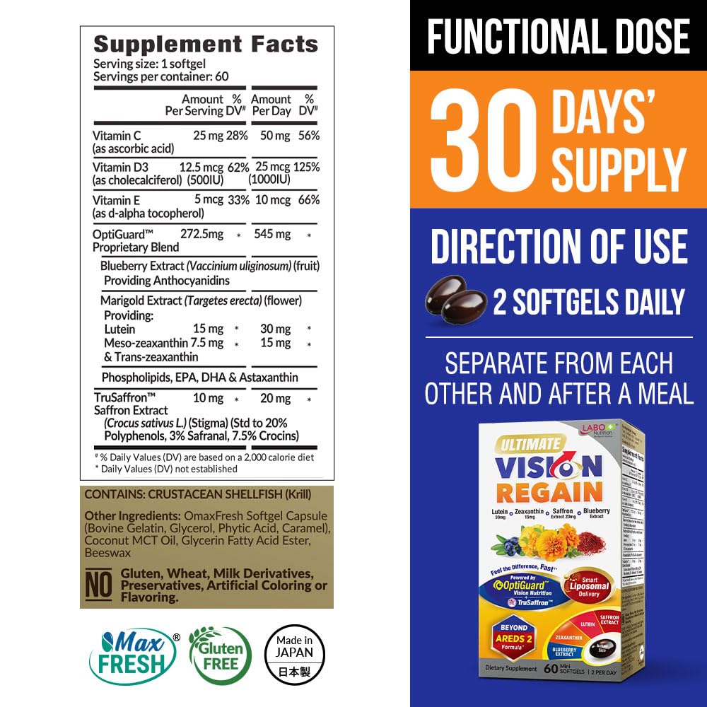 LABO Nutrition VisionREGAIN softgel close-up showing glossy capsules for easy swallowing