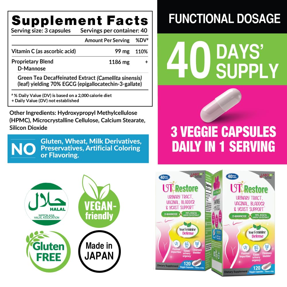 LABO Nutrition UTRestore Green Tea 70% EGCG capsules deliver antioxidant support.