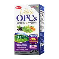 LABO Nutrition Vitale OPCs bottle highlighting European grape seed extract for antioxidant support.