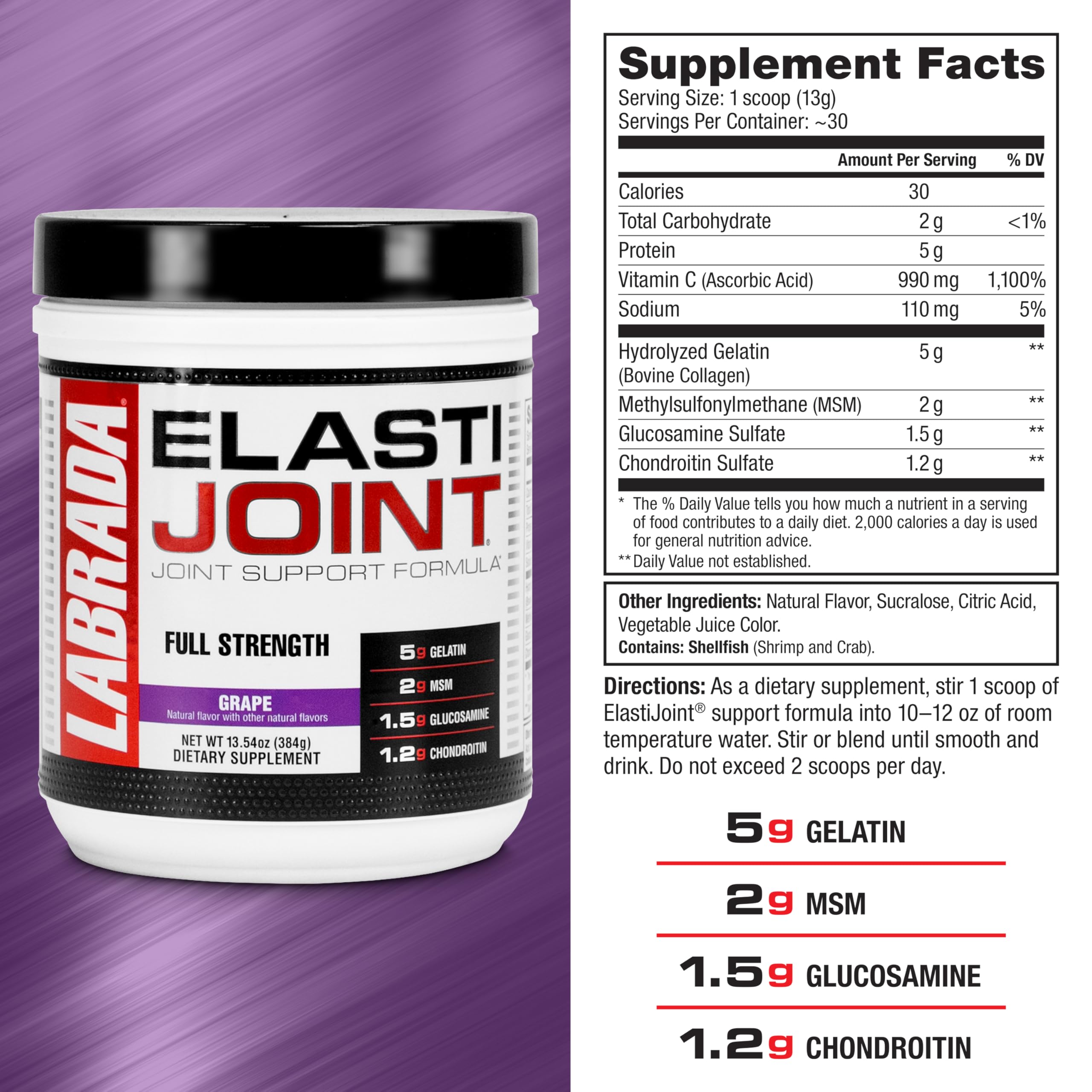 Labrada Elastijoint grape powder on kitchen counter ready to mix.