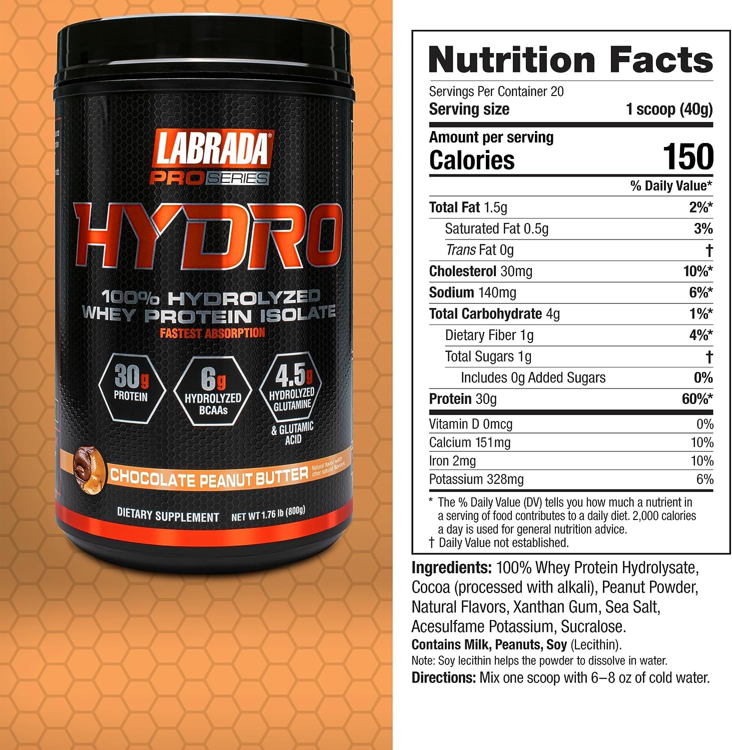 LABRADA Hydro shake being poured, signaling instant mixability.