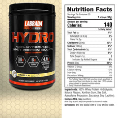 Labrada Hydro vanilla shake in glass showing smooth texture and flavor.