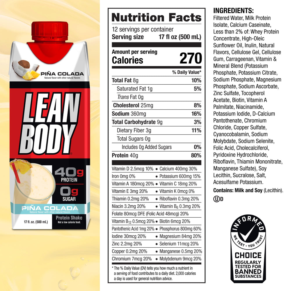 Ingredients hint at whey blend and milk-based protein in Labrada Pina Colada