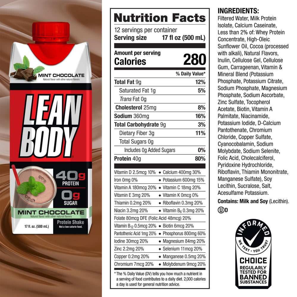 Labrada Lean Body RTD Mint Chocolate 12-pack for convenient multi-serve protein.