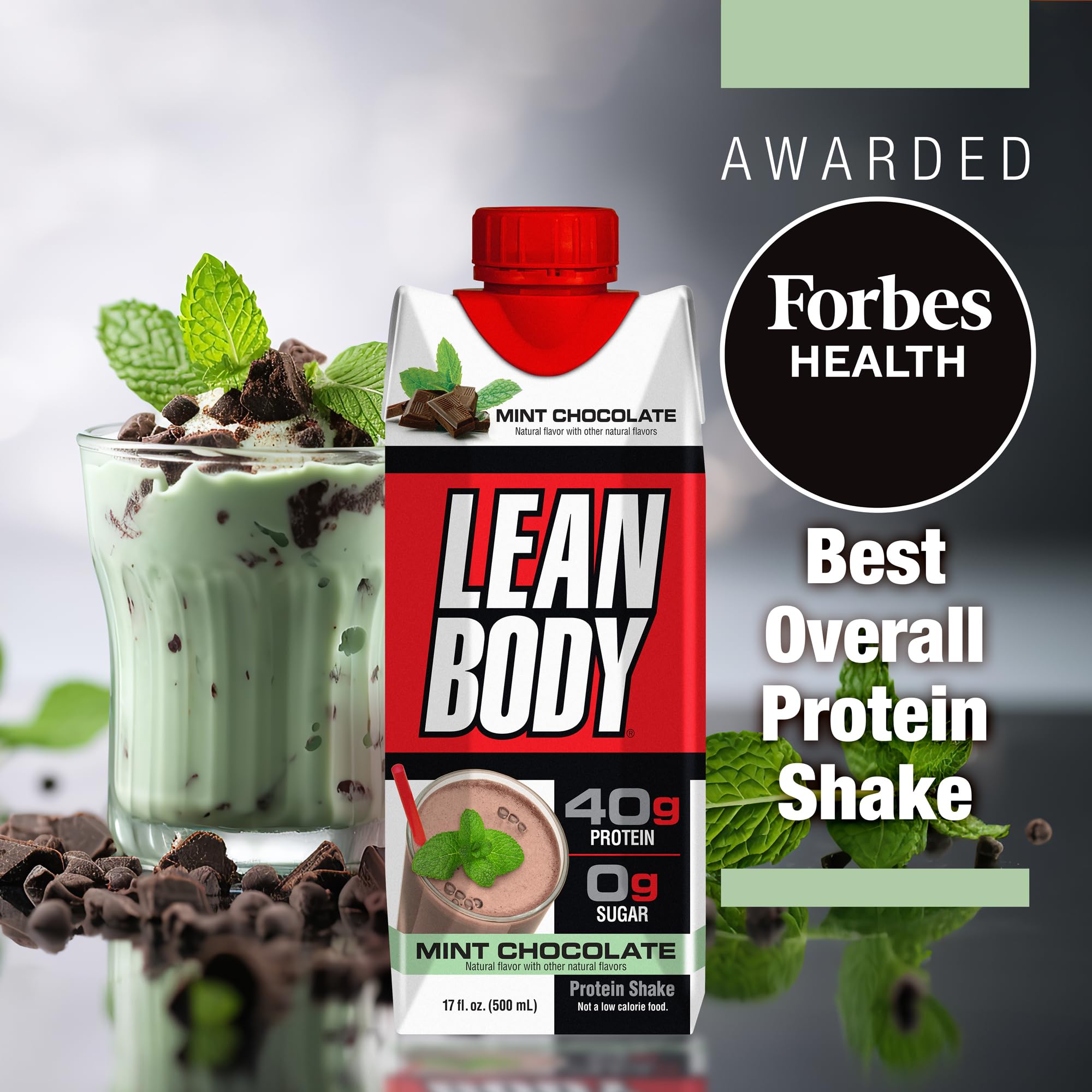 Labrada Lean Body RTD Mint Chocolate pour showing ready-to-drink convenience.